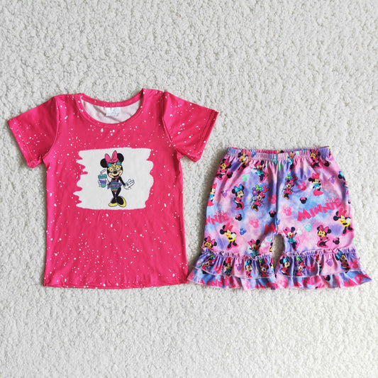 Girls Cartoon Outfits Short Sleeves Red Shorts