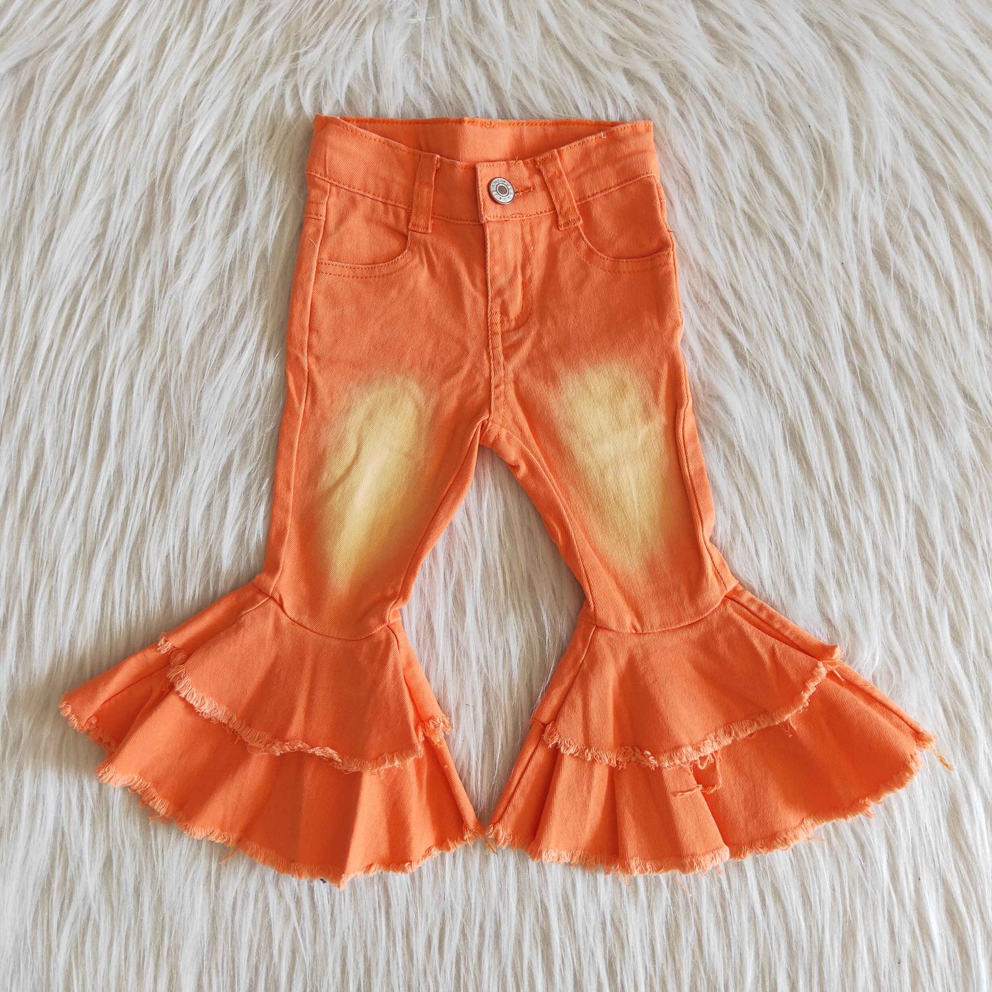 Girls Jeans Bell Bottom Pants Ruffled Orange