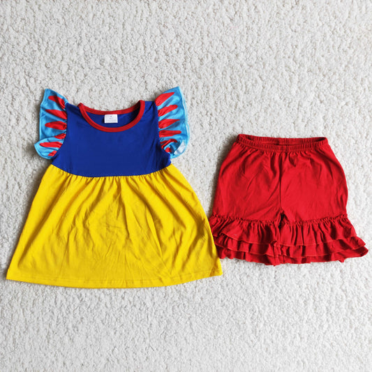 Girls Princess Outfits Short Sleeves Red Shorts