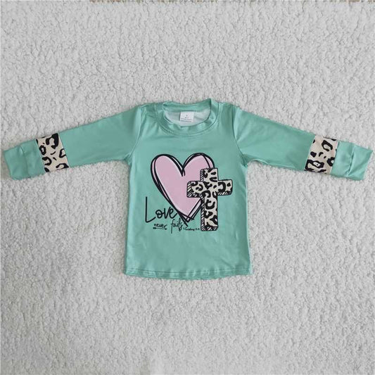 Girls Easter Cross Green Shirt Top