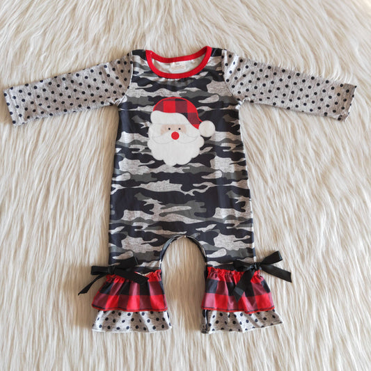 Girls Christmas Santa Rompers Gray Camouflage