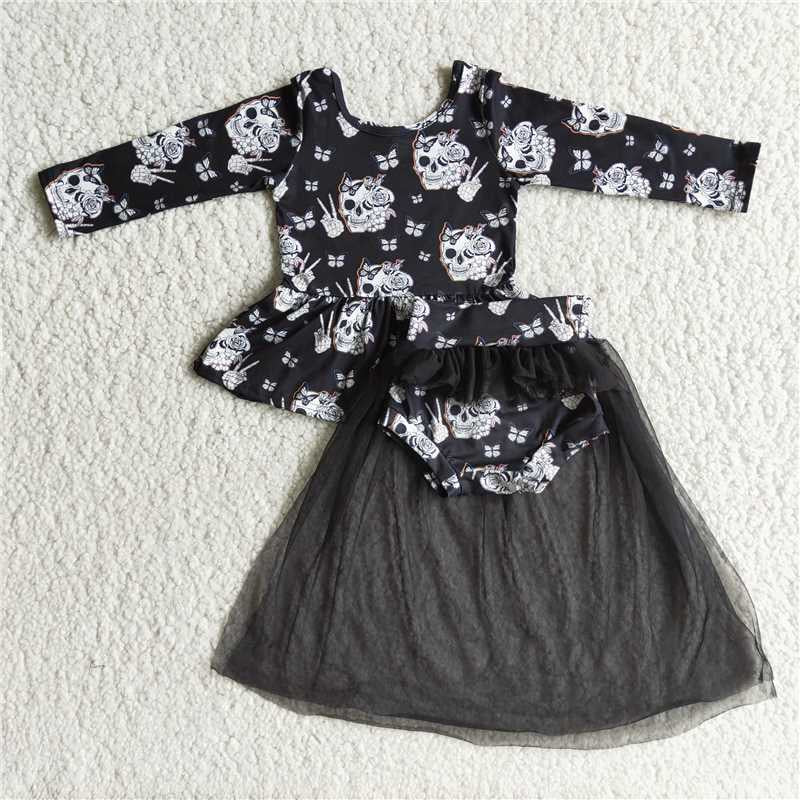 Girls halloween Long Sleeves Bummies Tulle Skirt Black