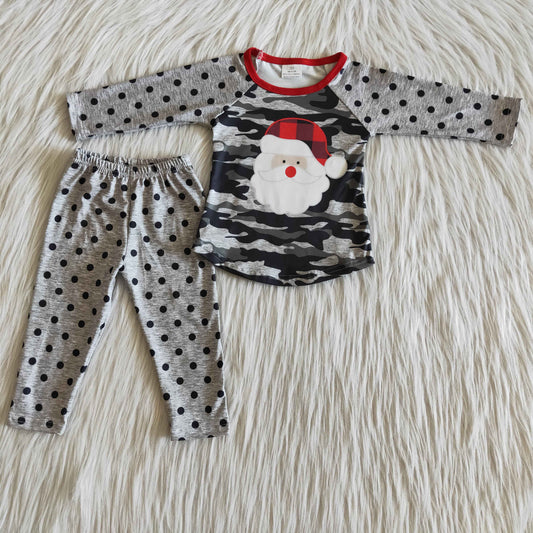 Boys Christmas Santa Outfits Long Sleeves Joggers Gray Polka Dot