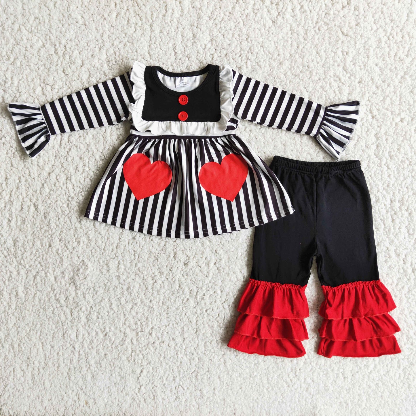 Girls Love Outfits Black Stripe Long Sleeves Red Pants