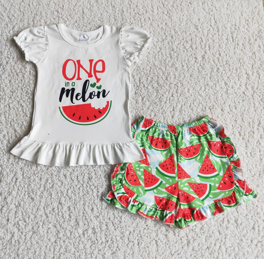 Girls Watermelon Outfits Short Sleeves Red Shorts