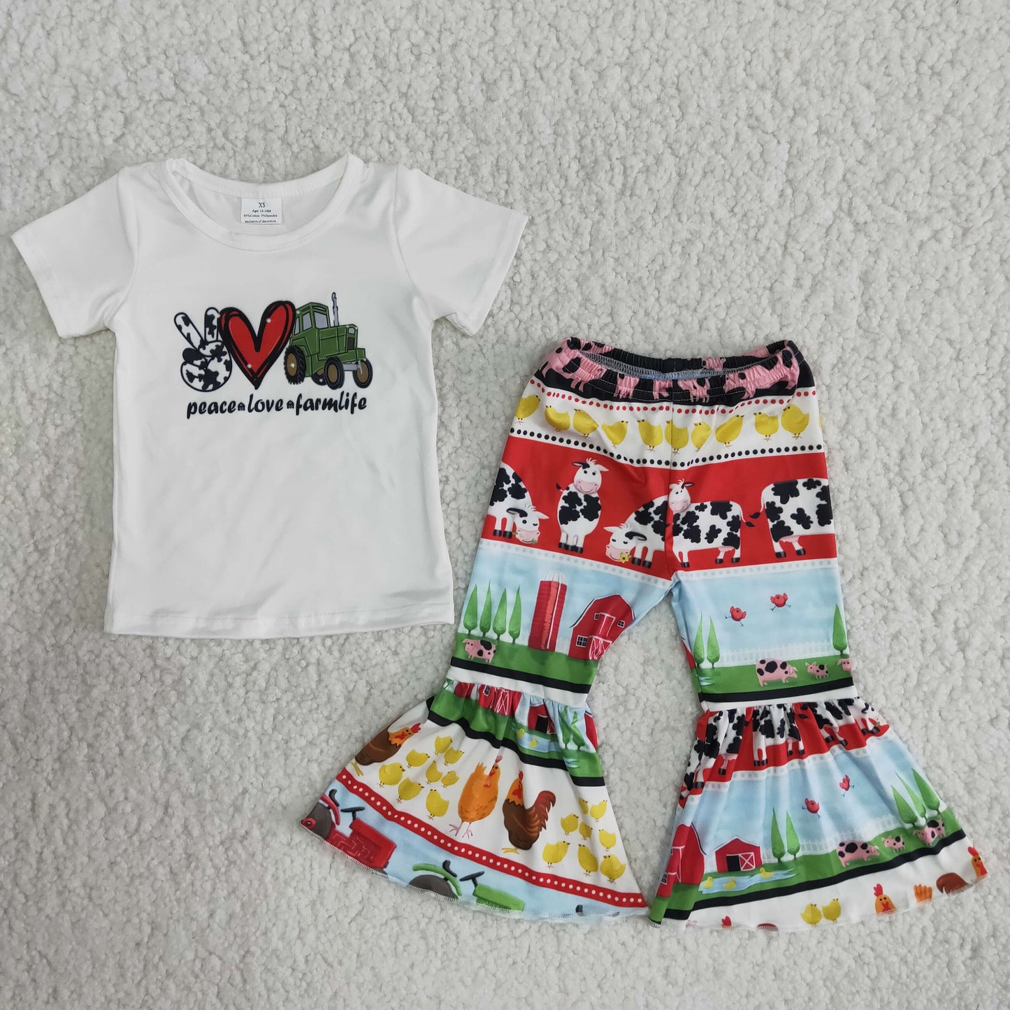 Girls Peace Love Farm life Outfits Short Sleeves Pants