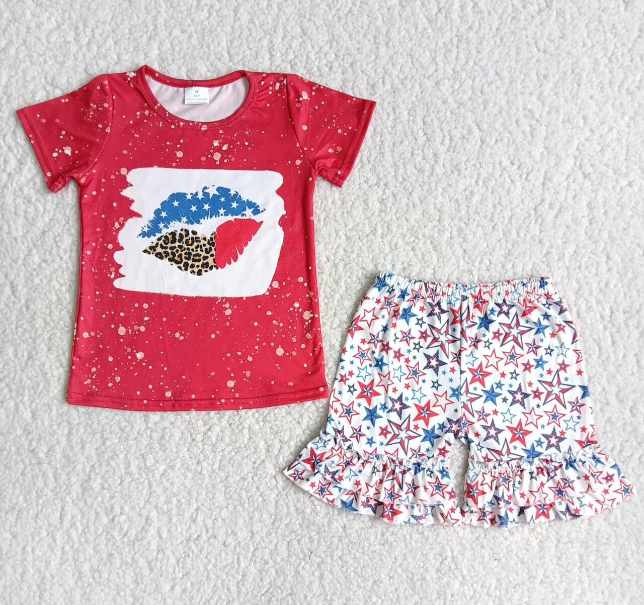 Girls Lip Red Outfits Short Sleeves Stars Shorts