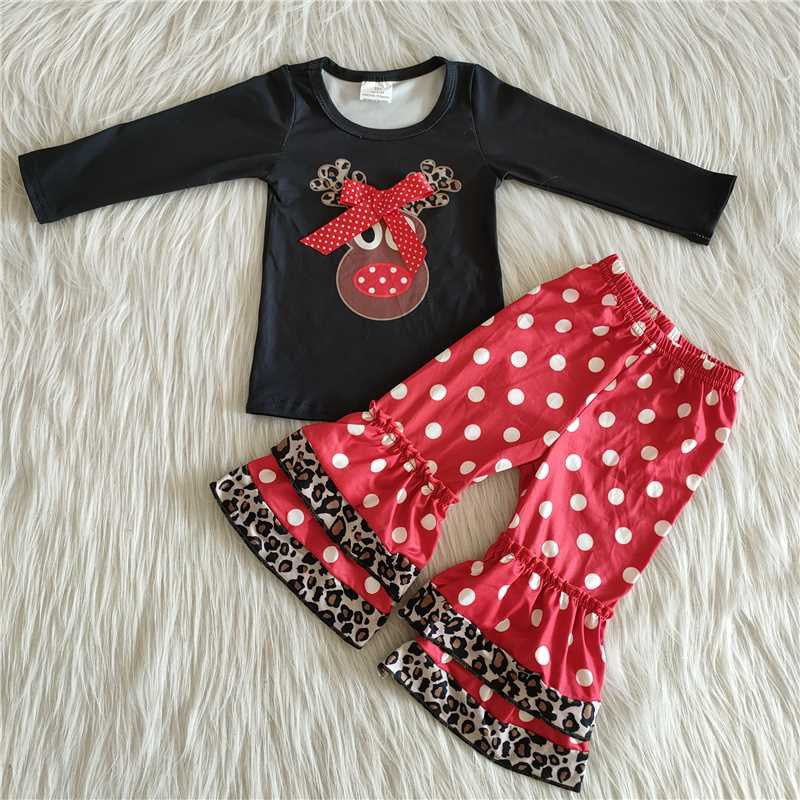 Baby Girls Christmas Reindeer Outfits Long Sleeves Polka Dot Pants Clothing