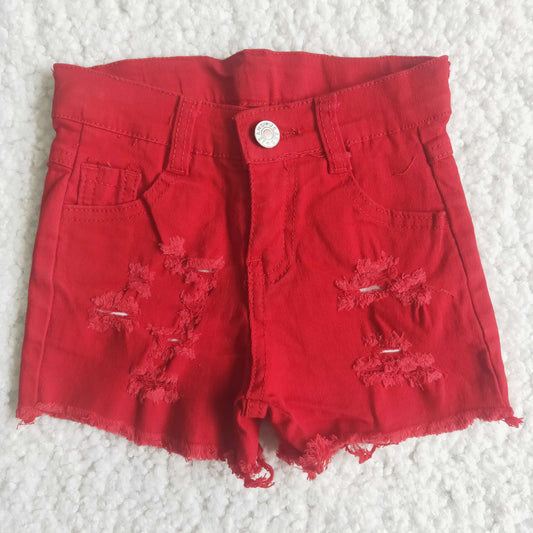 Girls Summer Red Denim Shorts