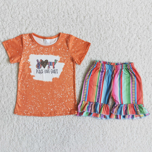 Girls Peace Love Goats Outfits Short Sleeves Stripe Shorts