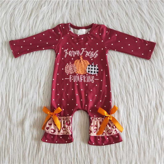 Girls Farm Fresh Pumpkin Rompers Wine Red