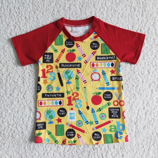 Boys Back To School Pencil Shirt Top Short Sleeves Red