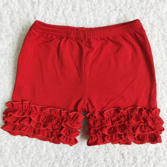 Girls Red Cotton Ruffle Shorts