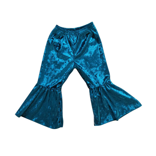 Girls Gray Blue Bell Bottom Velvet Pants