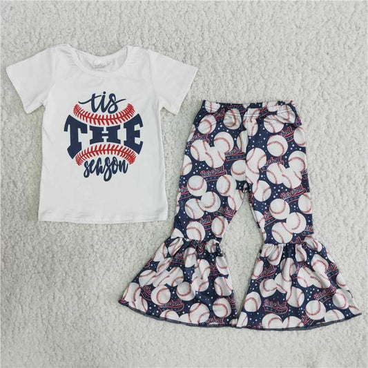 Girls Baseball Outfits Short Sleeves Bell Bottom Pants