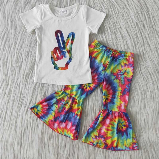 Girls Yes Outfits Short Sleeves Tie-dye Pants