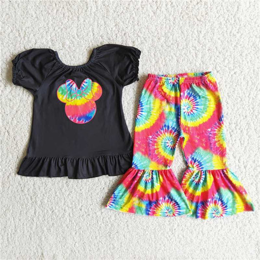 Girls Outfits Short Sleeves Tie-dye Pants