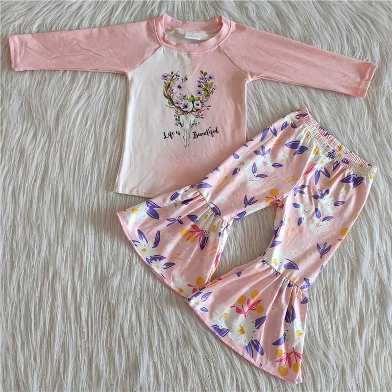 Girls Beautiful Outfits Long Sleeves Pink Pants