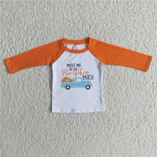 Boys Pumpkin Car Shirt Top Orange