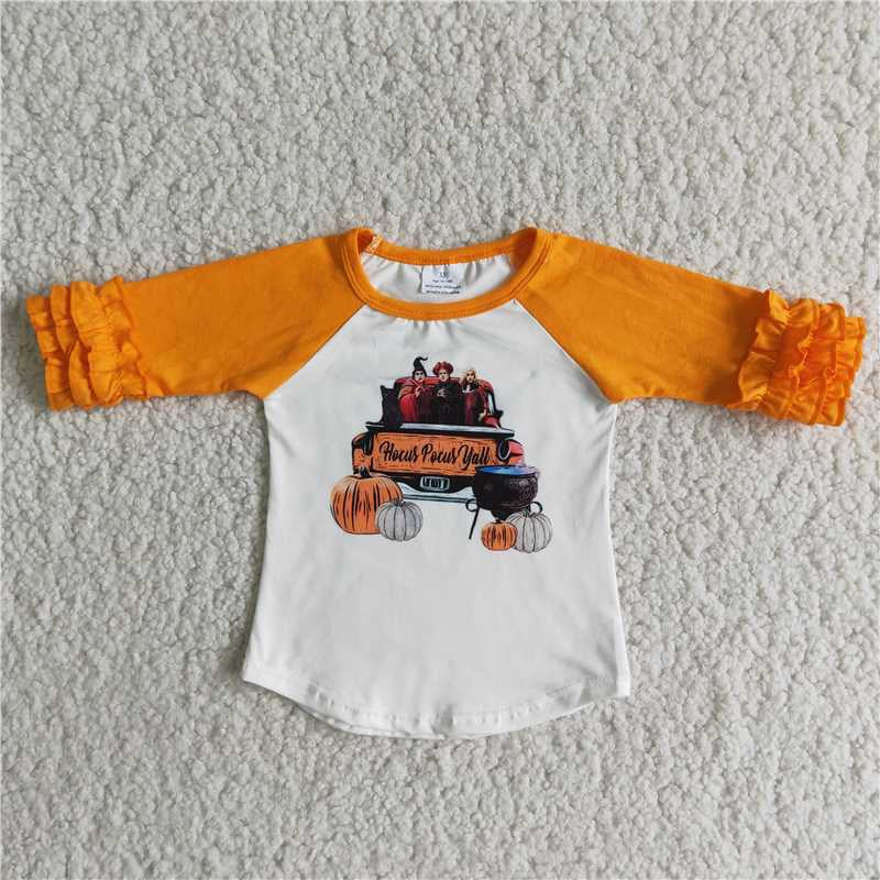 Girls Halloween Pumpkin Shirt Top Orange