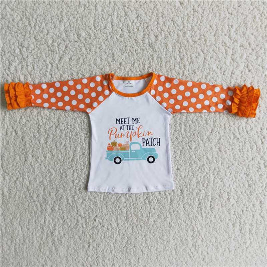 Girls Pumpkin Shirt Top Orange Polka Dot