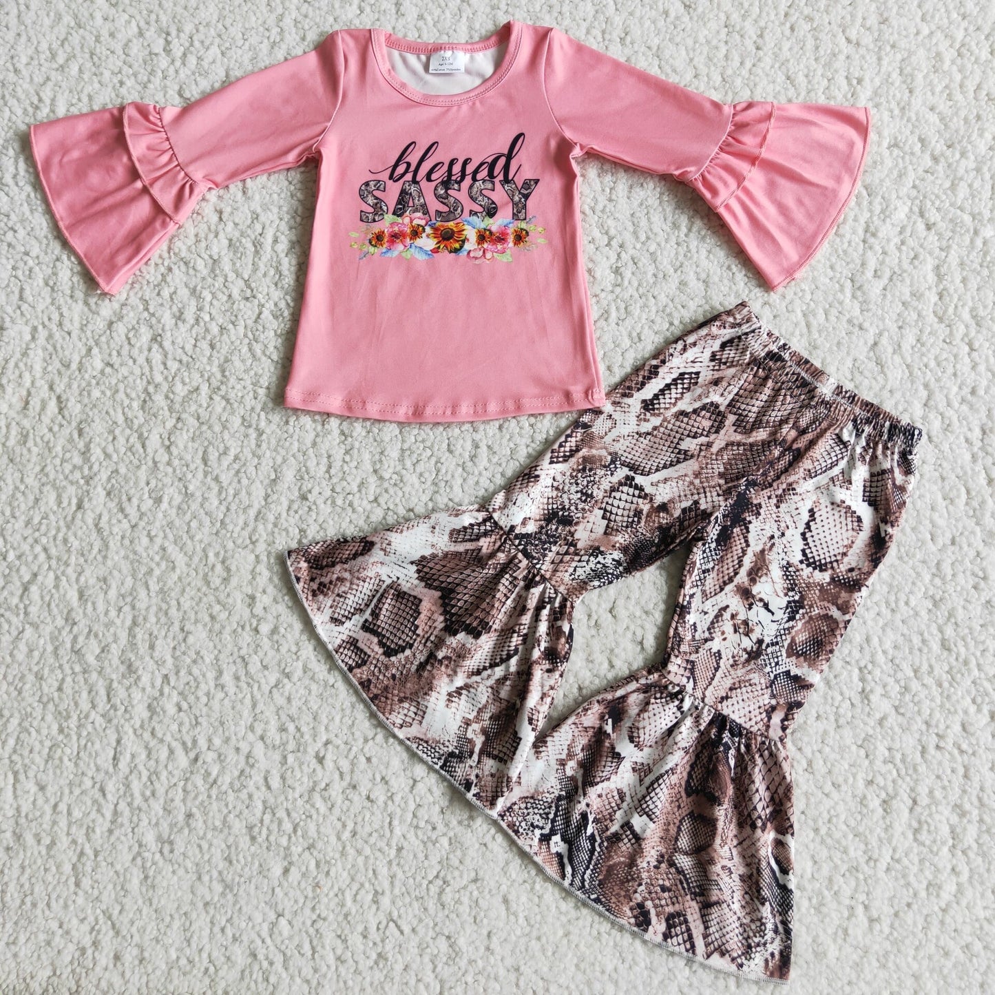 Girls Sassy Blessed Outfits Long Sleeves Pants Pink