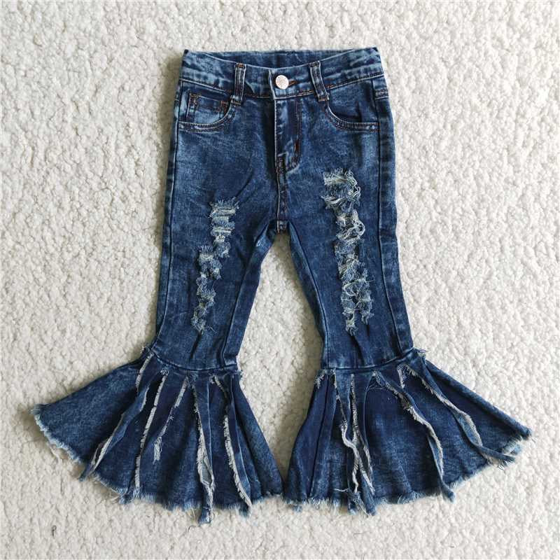 Girls Bell Bottom Jeans Tassels Pants Sky Blue