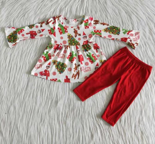 Girls Christmas Gift Outfits Long Sleeves Red Pants