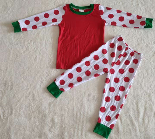 Girls Red Pajamas Long Sleeves Polka Dot Pants