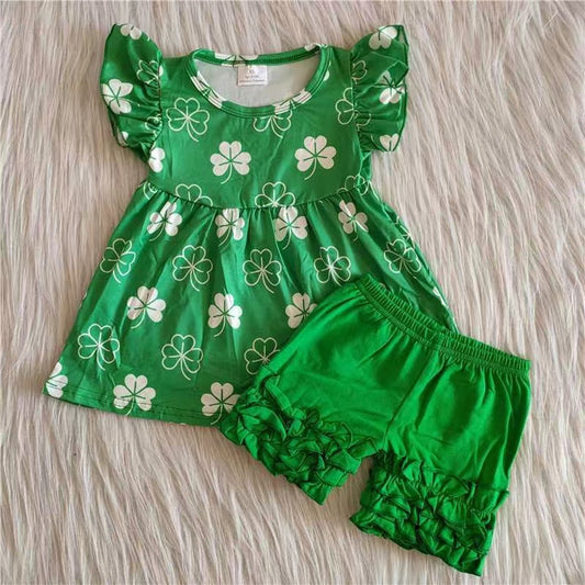 Girls St. Patrick's Day Outfits Short Sleeves Green Shorts