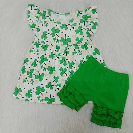 Girls St. Patrick's Day Outfits Short Sleeves Green Shorts