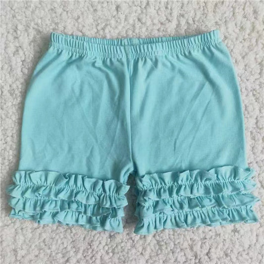 Girls Mint Cotton Ruffle Shorts