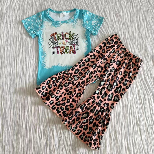 Girls Trick Or Treat Outfits Short Sleeves Leopard Pants