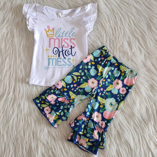 Girls Miss Outfits Flutter Sleeves Floral Pants