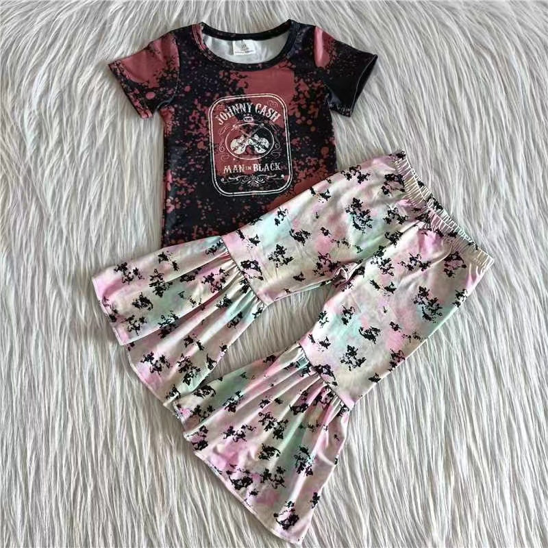 Girls Cash Outfits Short Sleeves Bell Bottom Pants