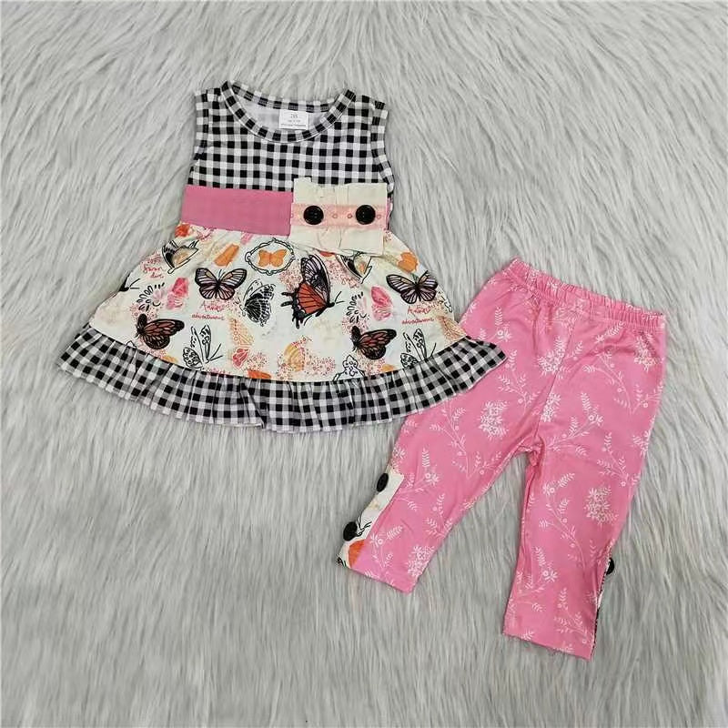 Girls Butterfly Outfits Sleeveless Pink Pants