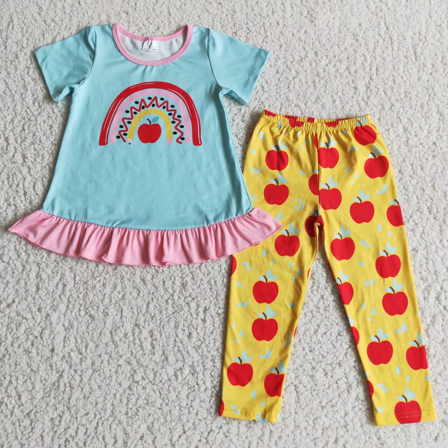 Girls Apples Outfits Short Sleeves Yellow Pants