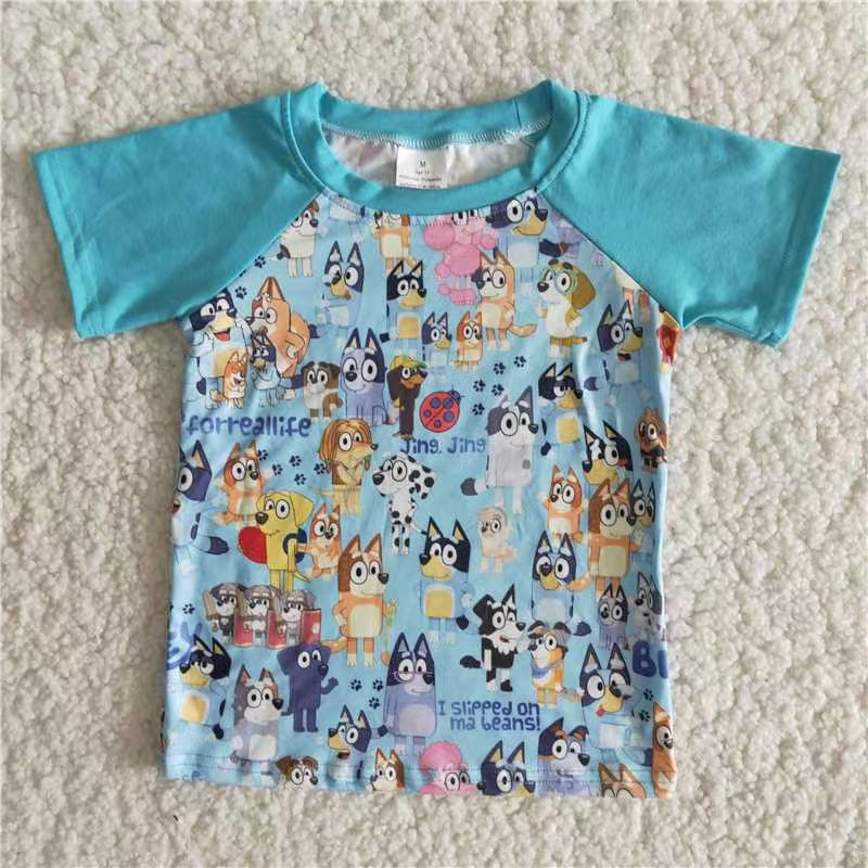 Boys Cartoon Blue Shirt Top Short Sleeves