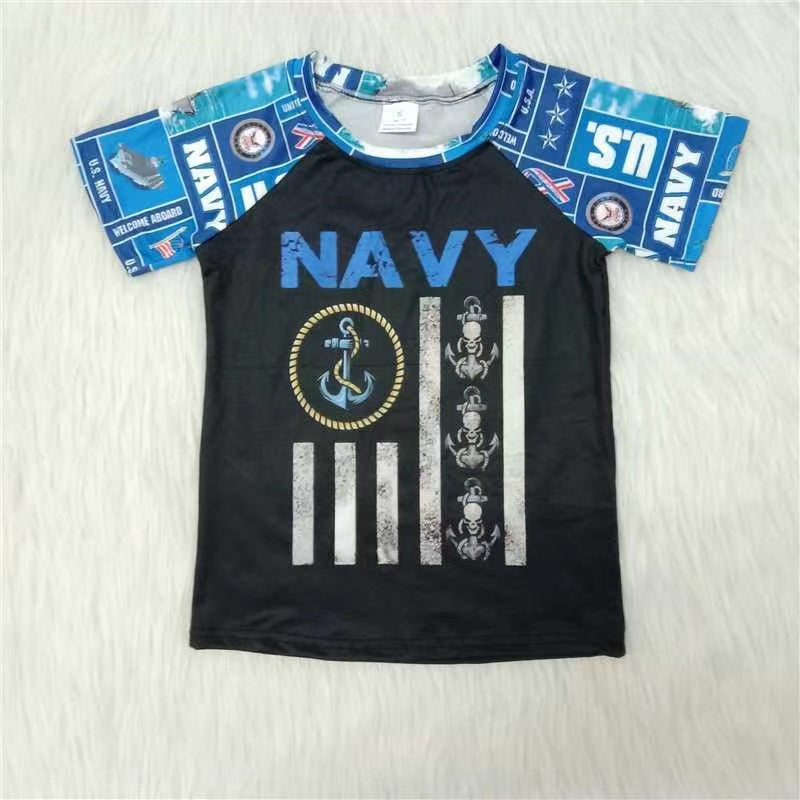 Boys Navy Shirt Top Short Sleeves