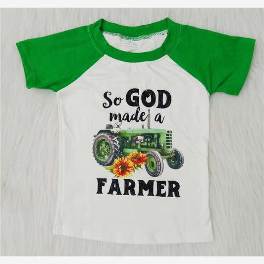 Boys Farmer Green Shirt Top Short Sleeves