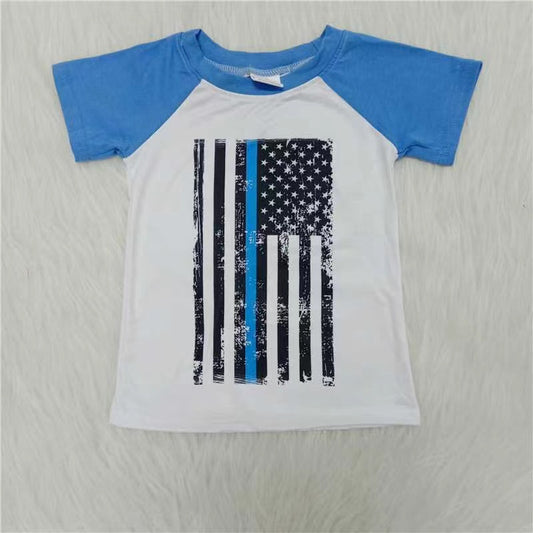 Boys Flag Blue Shirt Top Short Sleeves