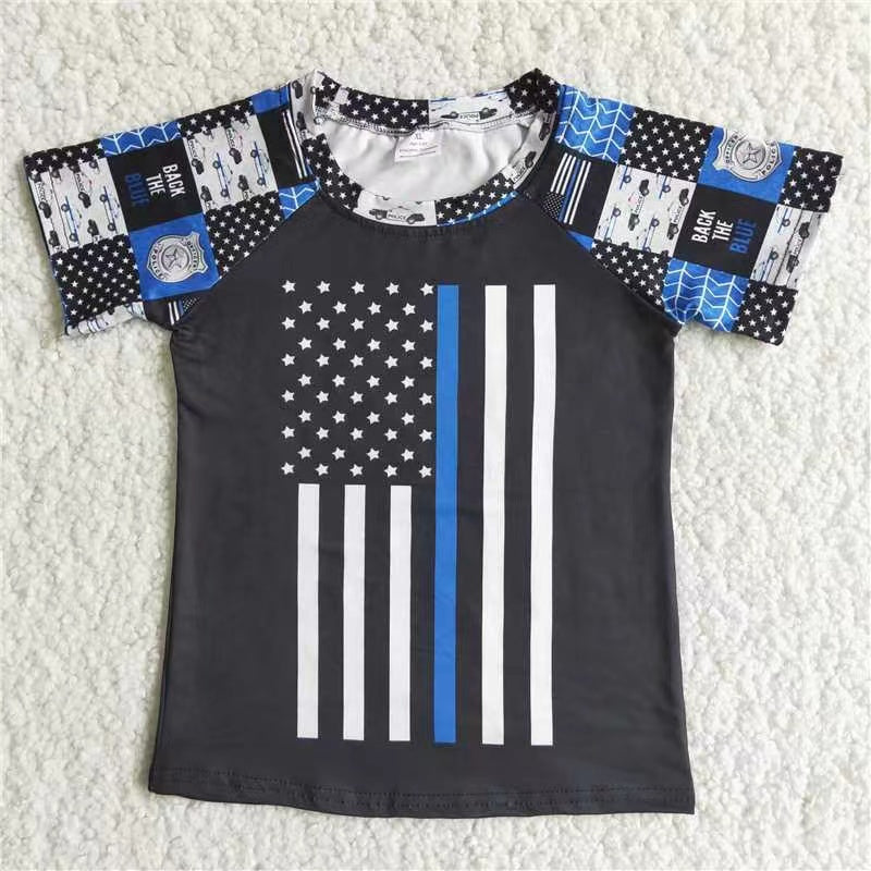 Boys Flag Black Shirt Top Short Sleeves