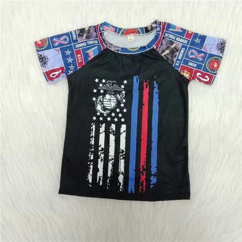 Boys USA Flag Shirt Top Short Sleeves