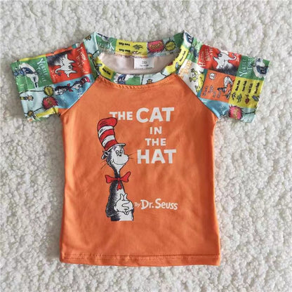 Boys Cartoon Orange Shirt Top Short Sleeves