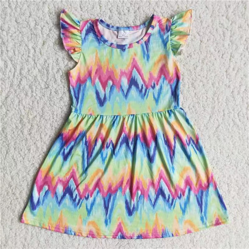 Girls Summer Tie-dye Dress Flutter Sleeves