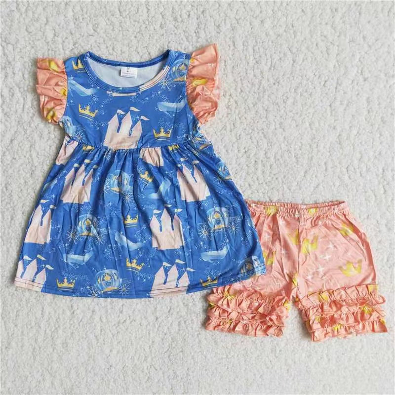 Girls Castle Outfits Short Sleeves Pink Shorts Sales