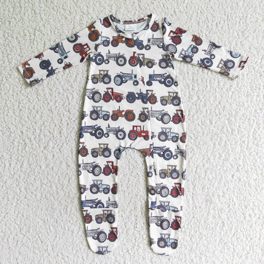 Baby Tractor Zip Rompers Long Sleeves