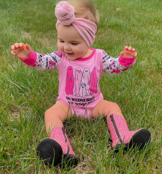 Baby Halloween Skull Pink Rompers Long Sleeves