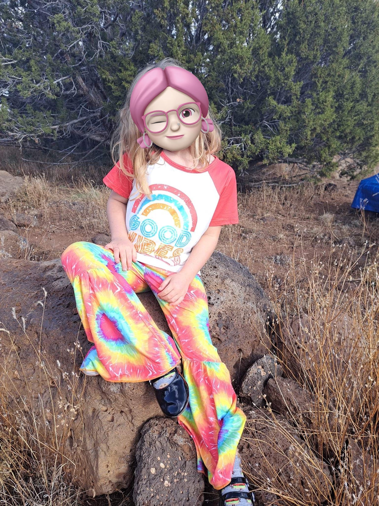 Girls Rainbow Good Vibes Only Outfits Short Sleeves Tie-dye Pants