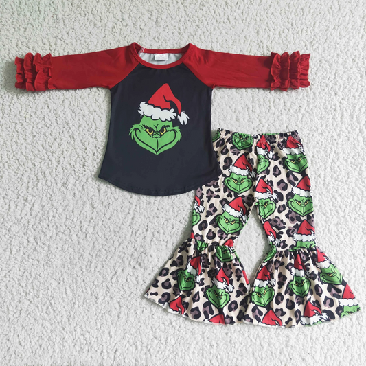 Girls Christmas Outfits Long Sleeves Bell Bottom Pants